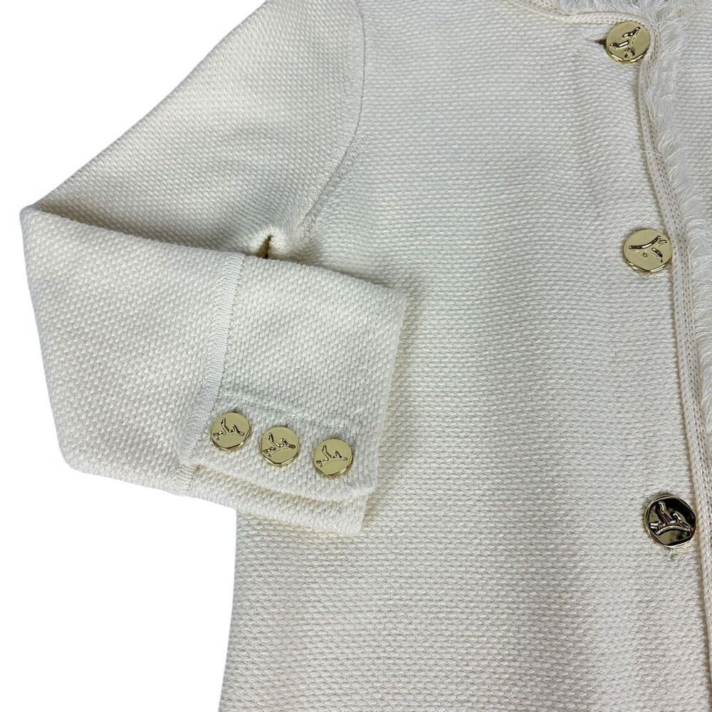J. McLaughlin Cream Fringe Trim Long Cardigan size Medium - Picture 6 of 9